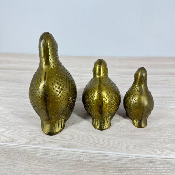 Vintage Solid Brass Quail Figurines Set of 3 MCM Boho Decor - Picture 5 of 11